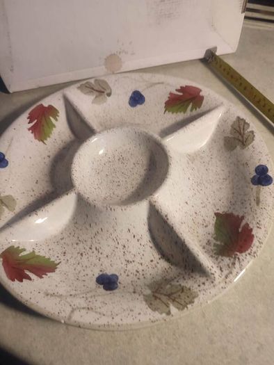 Vintage C.E.P.A. ceramic hand decorated made in Italy 5 section dip tray harvest leaves