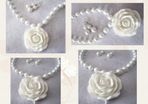 Handmade Statement White Bridal Necklace with Large Rose Pendant & earrings in a GIFT BOX