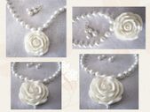 Handmade Statement White Bridal Necklace with Large Rose Pendant & earrings in a GIFT BOX