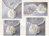 main image for ad Handmade Statement White Bridal Necklace with Large Rose Pendant &amp; earrings in a GIFT BOX