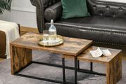 Coffee Tables Nesting Table Set of 2 Side Table w/ Metal Frame for Living Room Bedroom Black &amp; Brown