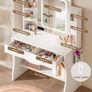 Makeup Desk with Smart LED Mirror and Power Outlet, Small Makeup Table with 2 Drawers and 5 Shelves, Dresser, White Image 4