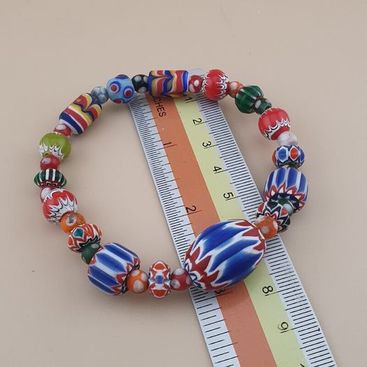 Vintage Venetian Style Chevorn & Mix Glass Trade Glass Beads Bracelet