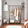 _Coat Rack on Wheels with Clothes Rail Extendible Hallway Coat Rack with Shelf and Wheels Industrial Design Vintage Brown/Black Image 2