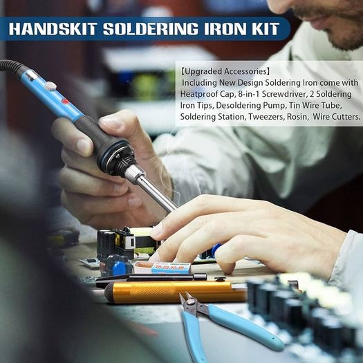 NEW SALE | Soldering Iron, Soldering Iron Kit with Solder, 60W Adjustable Temperature Soldering Kit, 2 Soldering Tips, Desoldering Pump, 8in1 Screwdriver, Tin Wire Tube, Soldering Iron Stand, Tweezers