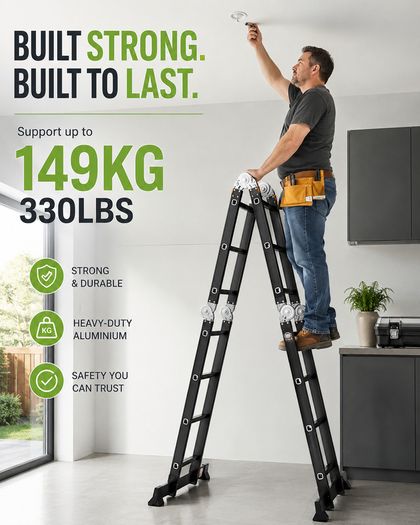 7-in-1 Multi-Purpose Folding Ladder 4.65m Heavy Duty Aluminium Extension Ladder with Scaffolding Platform 150kg