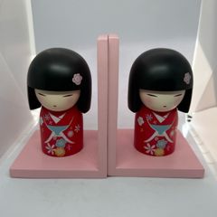 Kimmi Vintage Japanese Kokeshi Wooden Carved Doll Bookends