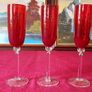 3 Piece Ruby Red Stemmed Swirl Champagne Flutes / Glasses Image 5