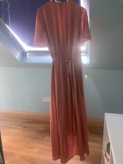 Long wedding guest/bridesmaid maxi dress blush pink/peach tone