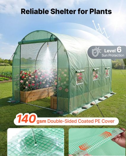 10ft x 7ft Walk In Heavy Duty Polytunnel Greenhouse with Built In Irrigation