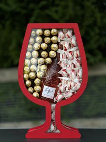 Kylie Rose Wine & Chocolate Gift Box (Red Glass Shape)