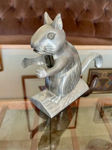 Vintage Aluminum Metal Squirrel on Log Nutcracker