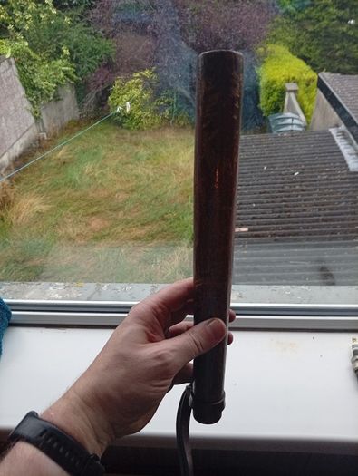 Vintage An Garda Siochana Wooden Baton. Truncheon with Leather Strap. 1960-1980s