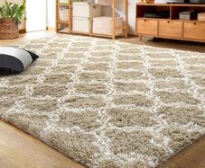SALE | Luxury Velvet Shag Area Rug Modern Indoor Plush Fluffy Rugs, Extra Soft and Comfy Carpet, Geometric Moroccan Rugs for Bedroom Living Room Girls Kids Nursery, 4x6 Feet Beige/White