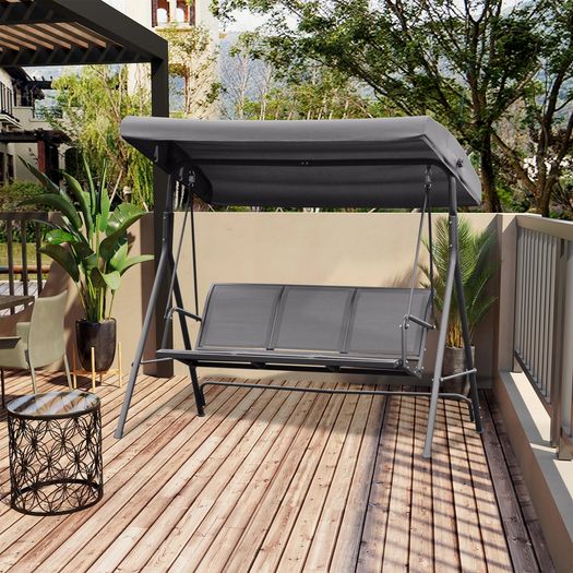 3 Seater Garden Swing Bench with Adjustable Canopy and Steel Frame