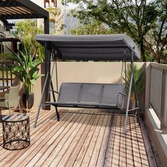 3 Seater Garden Swing Bench with Adjustable Canopy and Steel Frame