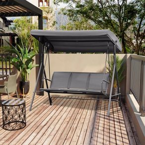3 Seater Garden Swing Bench with Adjustable Canopy and Steel Frame