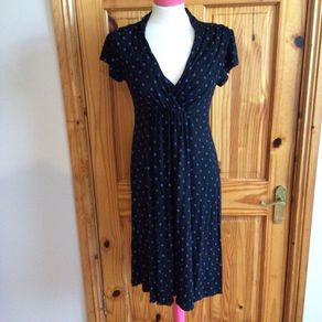 Mamas and Papas Maternity dress Black with blue spots Uk 12 postage included