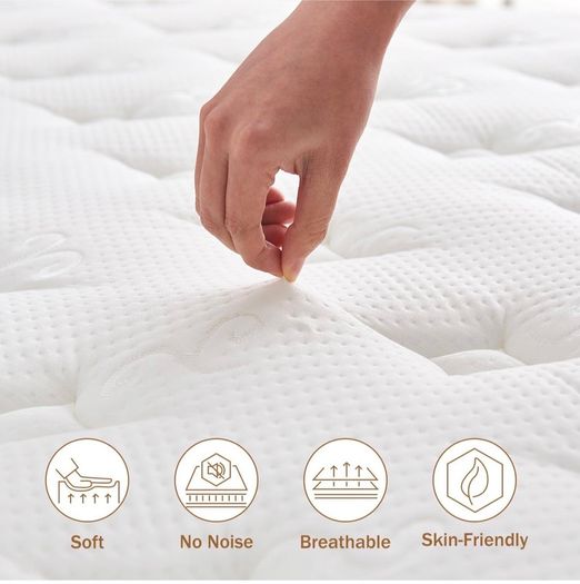 5FT King Size Mattress, 10.2 INCH King Memory Foam Sprung Mattress Medium Firm,Comfortable Sleep for Back Pain Relief and Heavy Sleeper(150x200x26cm)