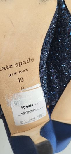 Kate Spade navy glitter bow peep toe sling back heels Sz 42 (Fit 8-8.5UK) - Bnwt - Rrp 360