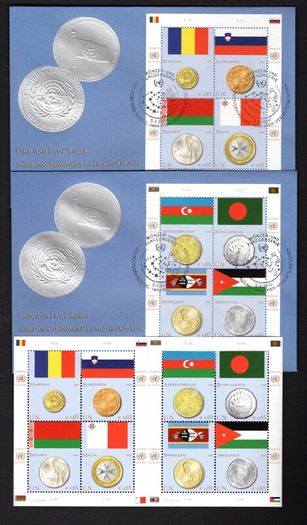 2010 United Nations (Geneva) Coins & Flags (Romania, Slovenia, Azerbaijan, Bangladesh, Belarus, Malta, Swaziland & Jordan) Commemorative Stamps First Day Cover (FDC)