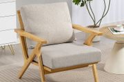 Scandinavian Linen-Look Armchair with Cushions &amp; Rubberwood Legs, 76 x 87 x 88 cm (30 x 34 x 35 in)