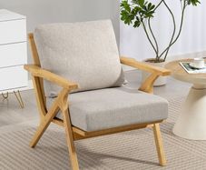 Scandinavian Linen-Look Armchair with Cushions & Rubberwood Legs, 76 x 87 x 88 cm (30 x 34 x 35 in)