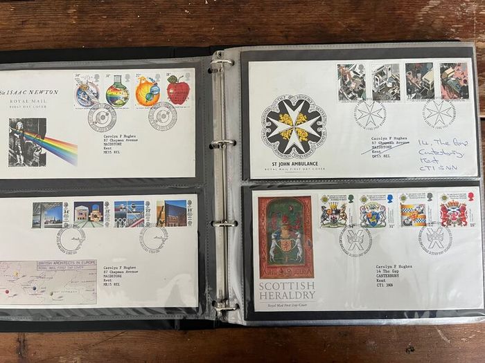 Collection of  74 UK First Day Cover stamps 1987 to 1992 in album plus 5 extra pages and book