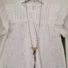 F&F White Cotton Boho Top Sz 12 UK