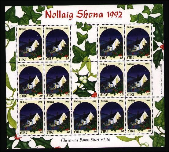 1992 Ireland Christmas Commemorative Stamp Sheetlet Mint Never Hinged (MNH)