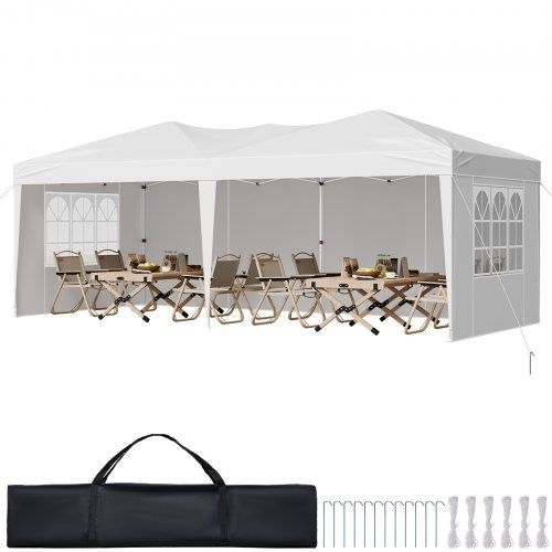 Pop Up Canopy, 5.9 x 2.96 m Instant Canopy Portable Gazebo with 3 Sidewalls & 2 Ventilated Windows, Height Adjustable Pop-Up Outdoor Shelter Tent for Events, Patio, Backyard, Party, Parking