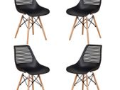 _Set of 4 Modern Dining Chairs Set Geometric Hollow Chair Fashion Thick Plastic Chairs For Dining Room Kitchen Living Room WHite