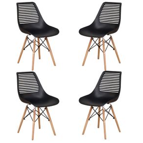 _Set of 4 Modern Dining Chairs Set Geometric Hollow Chair Fashion Thick Plastic Chairs For Dining Room Kitchen Living Room WHite
