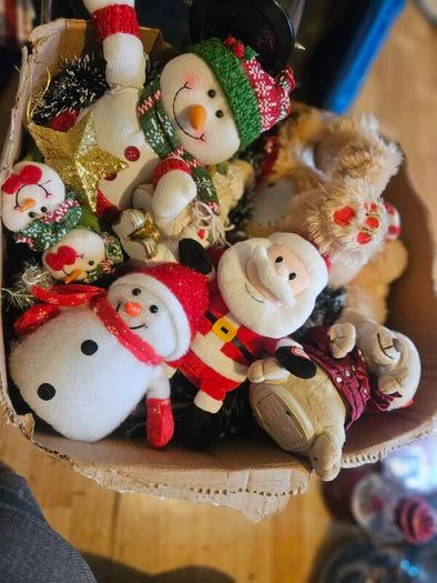 Box of Lovely Christmas Decorations and Santa Globe Lantern