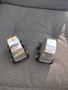 Vintage Mid-Century Rolling Car Salt & Pepper Shakers SALT 4ME & PEPPER 4U