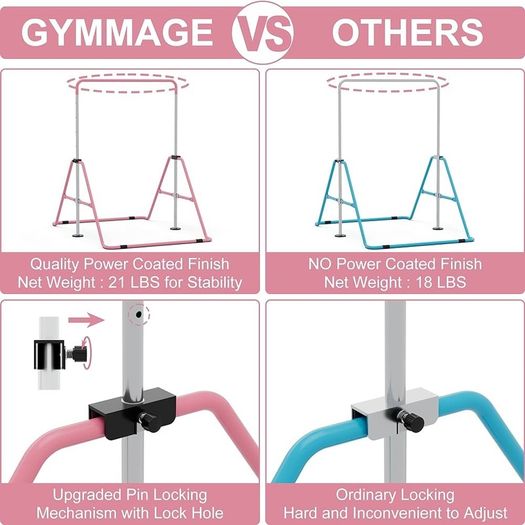 NEW SALE | Gymnastics Bars, Junior Training Kip Bar Gymnastics Equipment for Home Garden, Adjustable Height Gymnastic Folding Horizontal Bar with Gymnastic Rings for Kid Boys Girls