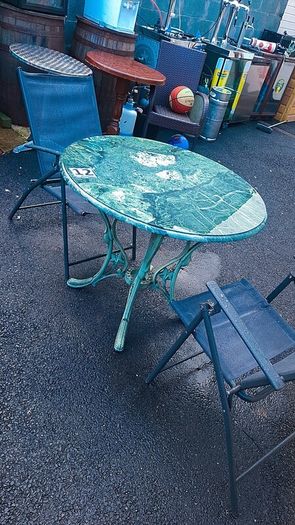 marble top cast iron table