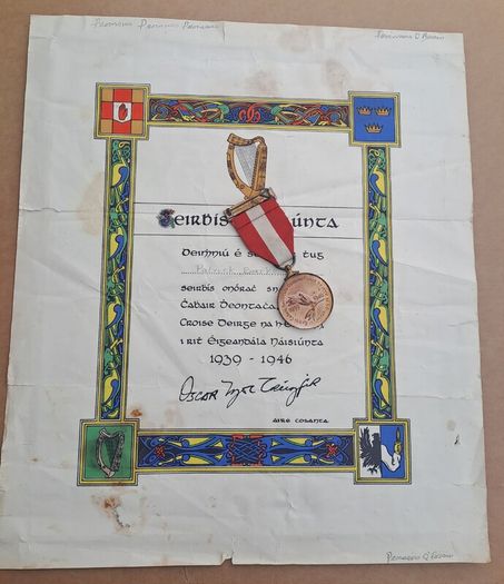 Irish Red Cross Emergency Service Medal and Certificate 1939-1946