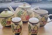 Tea Set/Vintage Pottery with Fruit Pattern .. FINAL Price Drop