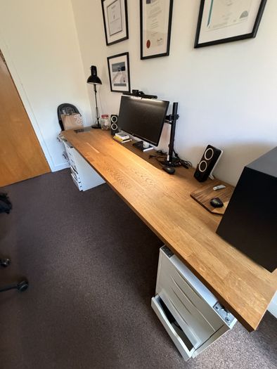 Large wooden desk with Ikea Alex drawers