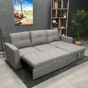 Light Grey Fabric Sofa Bed with storage 215 cm