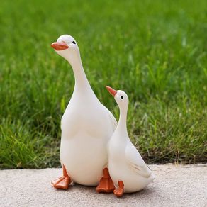 I love you Mom/Dad! Vivid Arts, Hand Painted Resin White Duck Call Duck Set of 2, Garden Ornament, Indoor Decoration Exquisite Decorations