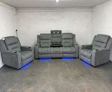 Titan Electric 3+1+1 Grey Fabric Recliner Sofa Set