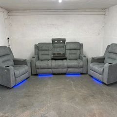 Titan Electric 3+1+1 Grey Fabric Recliner Sofa Set