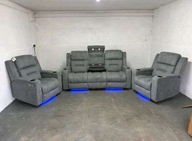 Titan Electric 3+1+1 Grey Fabric Recliner Sofa Set