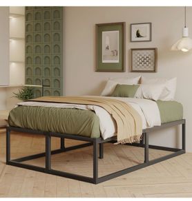 King Size Bed Frame 150x200 cm with Sturdy Slats Support, Black 46 cm High Heavy Duty Metal King Bed Frame, Large Underbed Storage, Noise Free, Easy Assembly