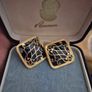 1980s Large Earrings, Navy and Gold, Clip On Image 2