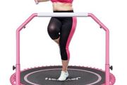450 LBS Foldable Mini Trampoline for Adults, 40 inch Indoor Fitness Rebounder with U-Shape Adjustable Foam Handle, Quiet Bungee Jump System &amp; Cordless Jump Ropes