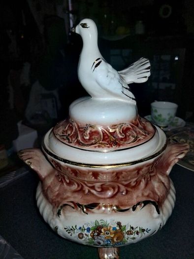 Stunning Antique handmade large lidded bowl