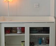 White Glass-Door Storage Cabinet + Handmade Star L